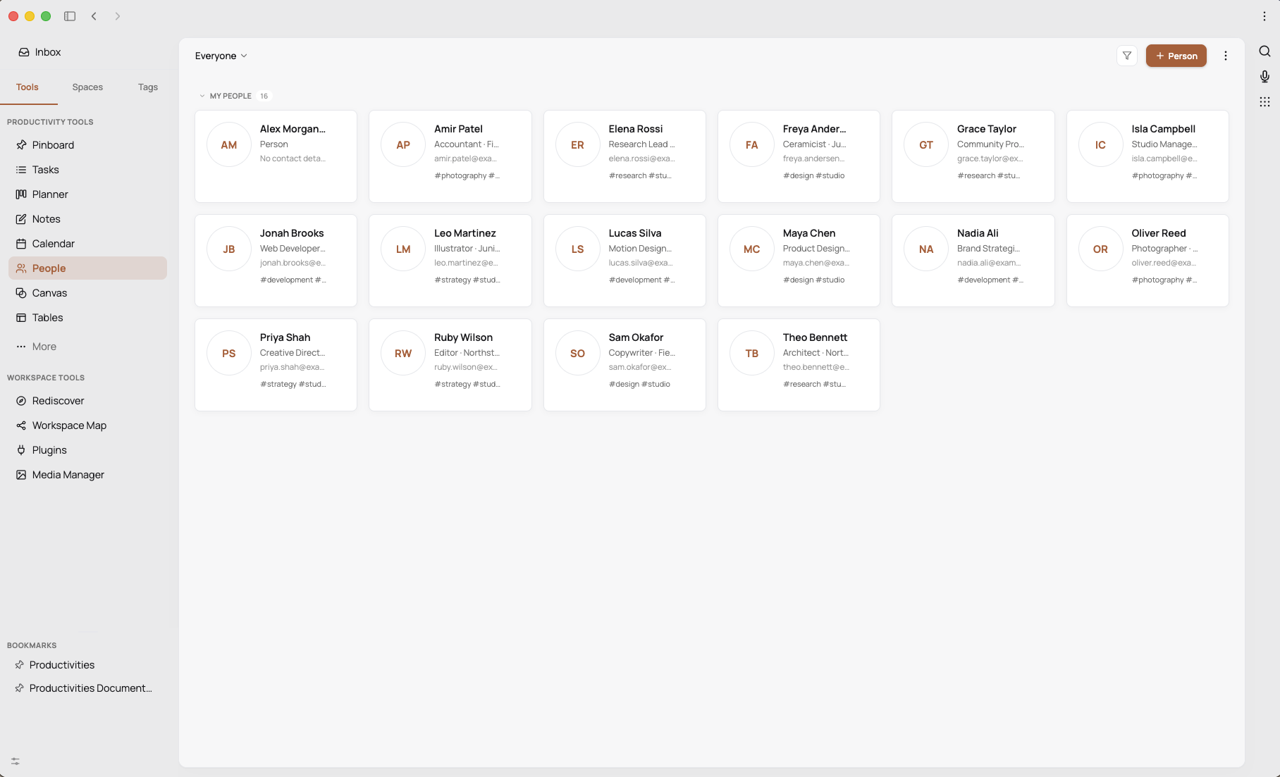 People organised as contact cards